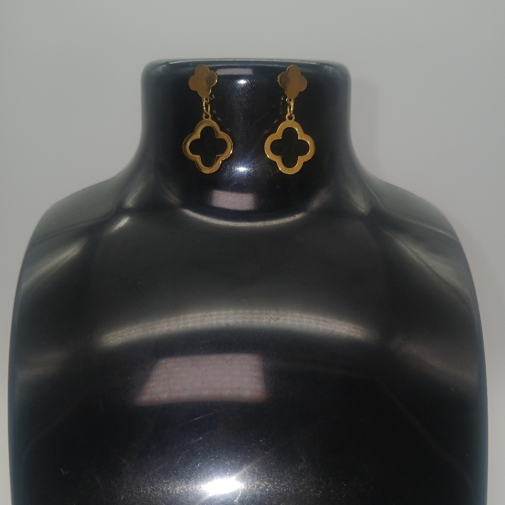 18K Gold Plated Hollow Double Clover Style Earrings​​